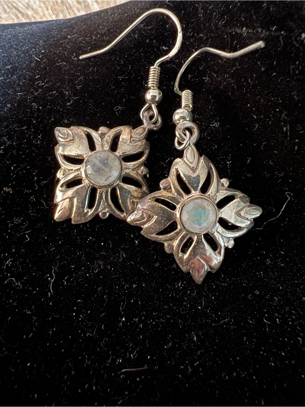 Sterling Silver Floral Drop Earrings with Moonstone